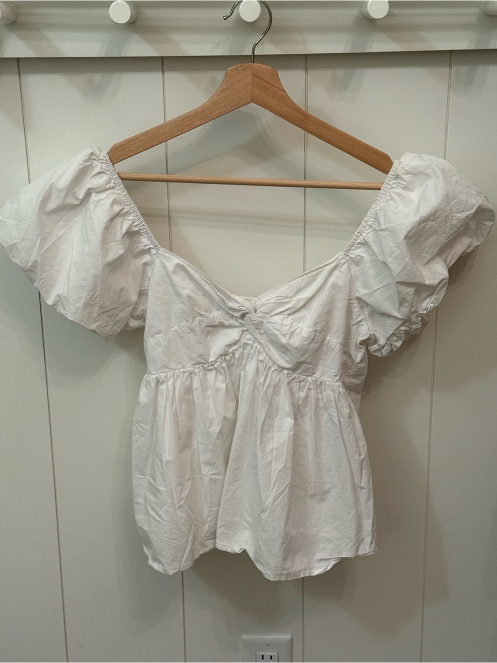 English Factory White Puff-Sleeve Peplum Top